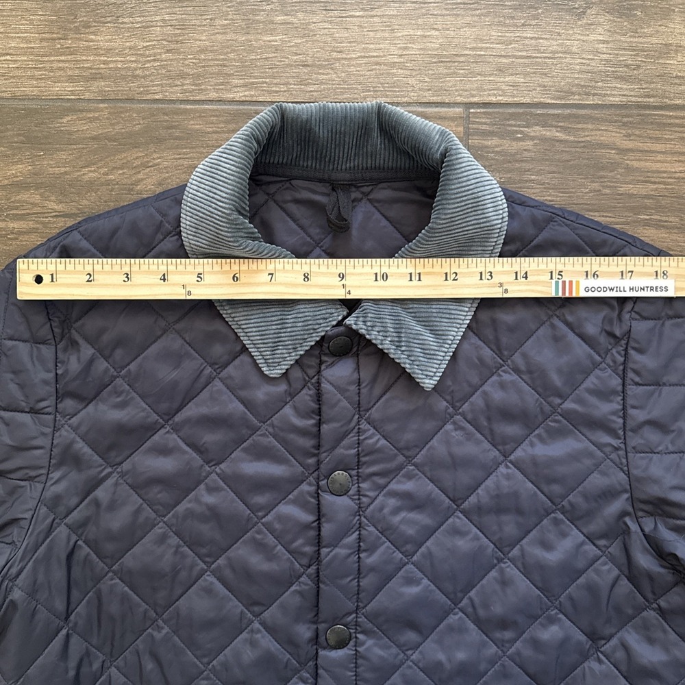 Barbour Liddesdale Jacket Men Medium Navy Blue Quilted Corduroy Collar Snap Coat - Picture 8 of 10